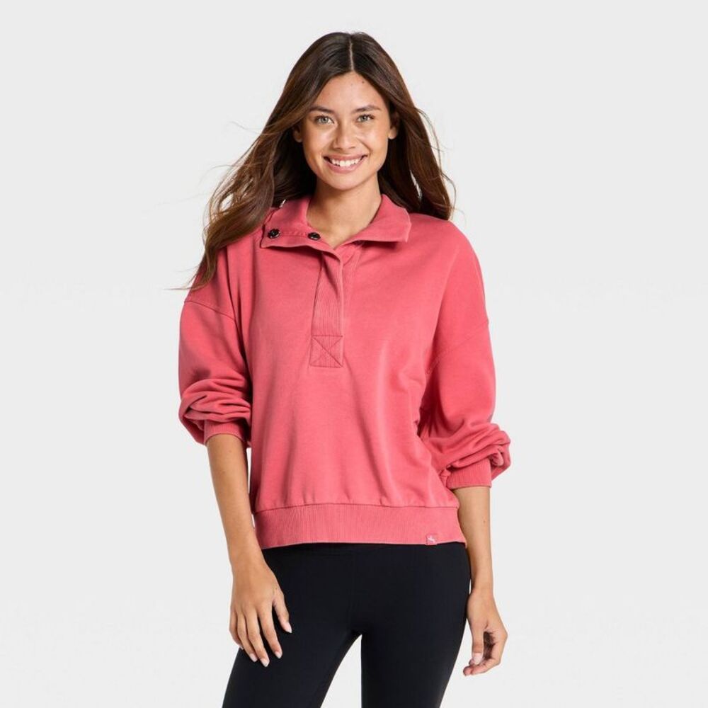Women's French Terry Henley Sweatshirt - JoyLab Rose Red XS